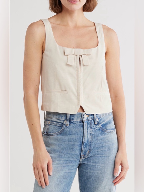 Vigoss Tops - Vigoss NWT Bow Front Square Neck Linen Blend Vest Top Cream XL